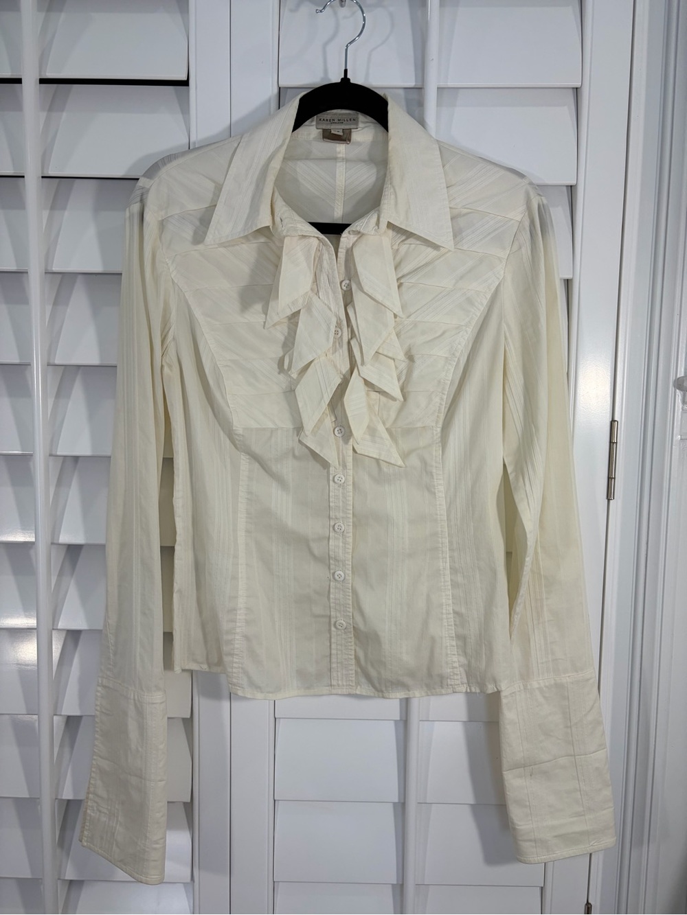 Karen Millen Cream Ruffle-Front Button Down Shirt (10)